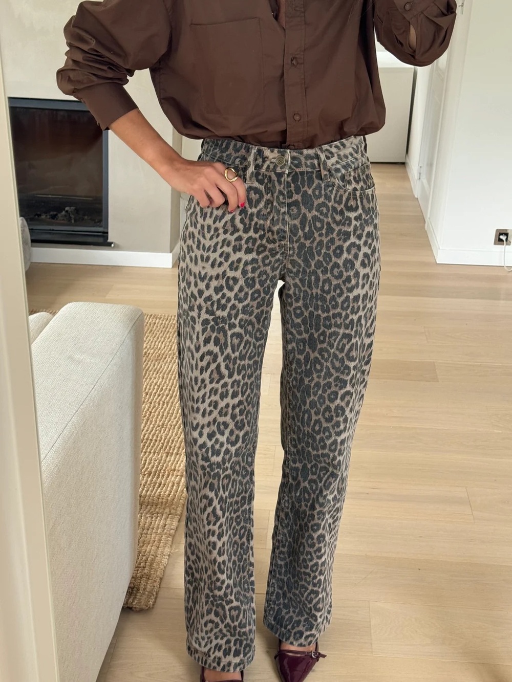 Leopard Print Flare-Leg Jeans